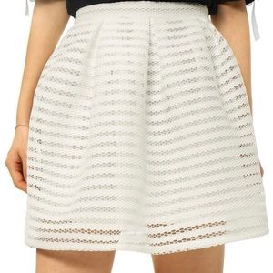 Cutout Lace Fit & Flare Skirt, White, SZ S